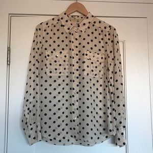 Pale pink polka dot silk J Crew blouse